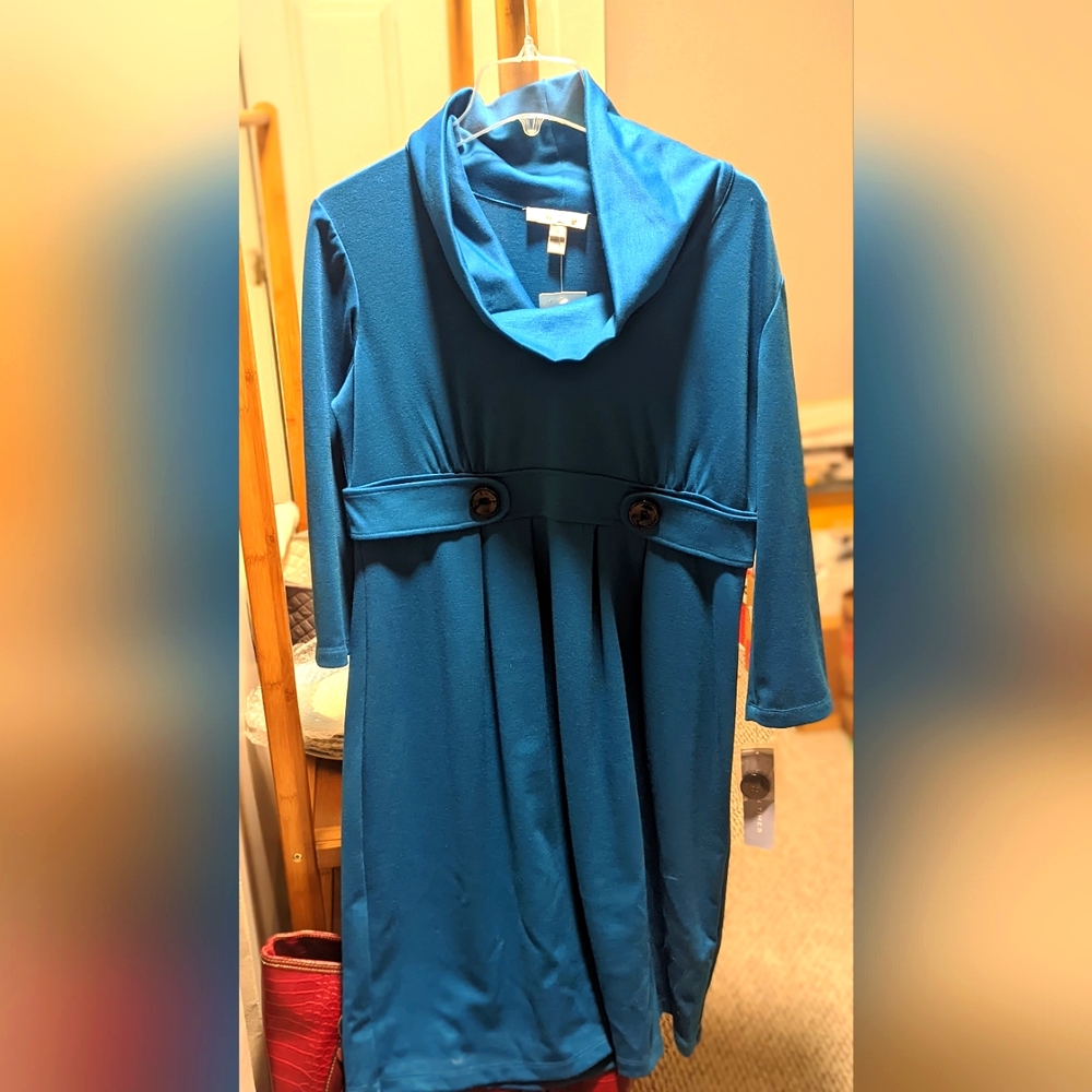 Teal Cowl Neck Dress, long sleeve